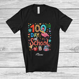 MacnyStore - Personalized Custom Name 100th Day Of School; Adorable Flamingo With Pencil; Teacher Students T-Shirt