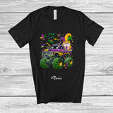 MacnyStore - Personalized Custom Name Gnome On Monster Truck; Lovely Mardi Gras Beads Monster Truck Driver T-Shirt