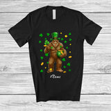MacnyStore - Personalized Custom Name Leprechaun Bigfoot Holding Shamrock; Humorous St. Patrick's Day Irish T-Shirt