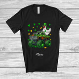 MacnyStore - Personalized Custom Name Chicken On Monster Truck; Joyful St. Patrick's Day Shamrock Farm Animal T-Shirt