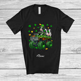 MacnyStore - Personalized Custom Name Cow On Monster Truck; Joyful St. Patrick's Day Shamrock Farm Animal T-Shirt