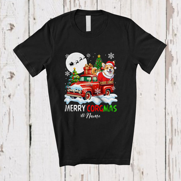 MacnyStore - Personalized Custom Name Merry Corgmas; Lovely Christmas Corgi On Pickup Truck; Family T-Shirt