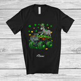 MacnyStore - Personalized Custom Name Donkey On Monster Truck; Joyful St. Patrick's Day Shamrock Farm Animal T-Shirt