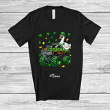 MacnyStore - Personalized Custom Name Duck On Monster Truck; Joyful St. Patrick's Day Shamrock Farm Animal T-Shirt