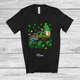 MacnyStore - Personalized Custom Name Gnome On Monster Truck; Joyful St. Patrick's Day Shamrock Gnomes T-Shirt