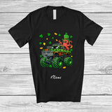MacnyStore - Personalized Custom Name Octopus On Monster Truck; Joyful St. Patrick's Day Shamrock Sea Animal T-Shirt