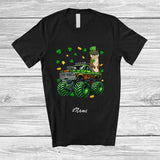 MacnyStore - Personalized Custom Name Otter On Monster Truck; Joyful St. Patrick's Day Shamrock Sea Animal T-Shirt