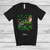 MacnyStore - Personalized Custom Name Owl On Monster Truck; Joyful St. Patrick's Day Shamrock Bird T-Shirt