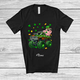 MacnyStore - Personalized Custom Name Pig On Monster Truck; Joyful St. Patrick's Day Shamrock Farm Animal T-Shirt