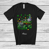 MacnyStore - Personalized Custom Name Pigeon On Monster Truck; Joyful St. Patrick's Day Shamrock Bird T-Shirt