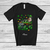 MacnyStore - Personalized Custom Name Sparrow On Monster Truck; Joyful St. Patrick's Day Shamrock Bird T-Shirt