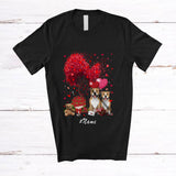 MacnyStore - Personalized Custom Name Couple Pit Bull With Hearts Tree; Lovely Valentine Heart Flowers T-Shirt