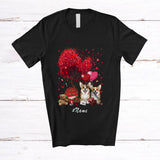 MacnyStore - Personalized Custom Name Couple Corgi With Hearts Tree; Lovely Valentine Heart Flowers T-Shirt