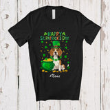 MacnyStore - Personalized Custom Name Happy St. Patrick's Day; Adorable Irish Shamrock Beagle Owner Lover T-Shirt