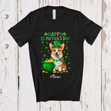 MacnyStore - Personalized Custom Name Happy St. Patrick's Day; Adorable Irish Shamrock Corgi Owner Lover T-Shirt