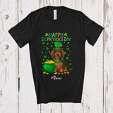 MacnyStore - Personalized Custom Name Happy St. Patrick's Day; Adorable Irish Shamrock Dachshund Owner T-Shirt