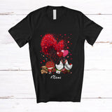 MacnyStore - Personalized Custom Name Couple Chicken With Hearts Tree; Lovely Valentine Farmer Flowers T-Shirt