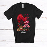 MacnyStore - Personalized Custom Name Couple Flamingo With Hearts Tree; Lovely Valentine Heart Flowers T-Shirt