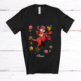 MacnyStore - Personalized Custom Name Hawaiian Groundhog Riding T-Rex; Lovely Flowers Floral Dinosaur T-Shirt