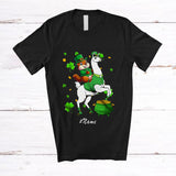 MacnyStore - Personalized Custom Name Groundhog Riding Llama; Joyful St. Patrick's Day Shamrock Wild Animal T-Shirt