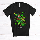 MacnyStore - Personalized Custom Name Groundhog Riding T-Rex; Joyful St. Patrick's Day Shamrock Dinosaur T-Shirt