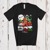 MacnyStore - Personalized Custom Name Merry Rawrmas; Lovely Christmas T-Rex Dinosaur On Pickup Truck; Family T-Shirt