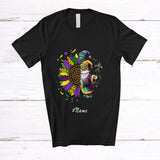 MacnyStore - Personalized Custom Name Gnome Half Leopard Sunflower; Lovely Mardi Gras Beads Parades Group T-Shirt