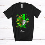 MacnyStore - Personalized Custom Name Gnome Half Leopard Sunflower; Lovely St. Patrick's Day Lucky Shamrock T-Shirt