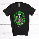 MacnyStore - Personalized Custom Name Skeleton Drinking Beer; Joyful St. Patrick's Day Shamrock Drunker T-Shirt