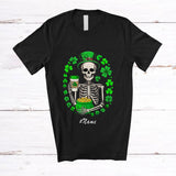 MacnyStore - Personalized Custom Name Skeleton Drinking Coffee; Joyful St. Patrick's Day Shamrock Coffee T-Shirt