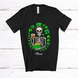 MacnyStore - Personalized Custom Name Skeleton Drinking Whiskey; Joyful St. Patrick's Day Shamrock Drunker T-Shirt