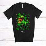 MacnyStore - Personalized Custom Name T-Rex Holding Gold Pot; Amazing St. Patrick's Day Dinosaur Shamrock T-Shirt