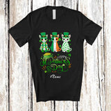 MacnyStore - Personalized Custom Name Happy St. Patrick's Day; Humorous Three Ireland Flag Cat Shamrock T-Shirt