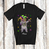 MacnyStore - Personalized Custom Name Dabbing Hippo Mardi Gras Mask Beads; Joyful Wild Animal Parades T-Shirt
