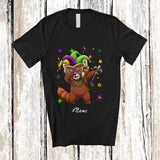 MacnyStore - Personalized Custom Name Dabbing Red Panda Mardi Gras Mask Beads; Joyful Wild Animal Parades T-Shirt