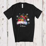 MacnyStore - Personalized Custom Name Floral Santa Hat Shape; Awesome Christmas Flowers Pajama Family T-Shirt