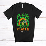 MacnyStore - Personalized Custom Name One Lucky Tennis Player; Joyful St. Patrick's Day Sport Rainbow T-Shirt