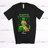 MacnyStore - Personalized Custom Name Happy St. Patrick's Day; Adorable Shamrocks Bearded Dragon; Wild Animal T-Shirt
