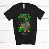 MacnyStore - Personalized Custom Name Happy St. Patrick's Day; Adorable Irish Shamrocks Hippo; Wild Animal T-Shirt