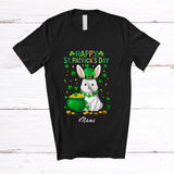 MacnyStore - Personalized Custom Name Happy St. Patrick's Day; Adorable Irish Shamrocks Rabbit; Wild Animal T-Shirt