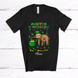 MacnyStore - Personalized Custom Name Happy St. Patrick's Day; Adorable Irish Shamrocks Sloth; Wild Animal T-Shirt