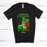 MacnyStore - Personalized Custom Name Happy St. Patrick's Day; Adorable Irish Shamrocks Squirrel; Wild Animal T-Shirt