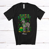 MacnyStore - Personalized Custom Name Happy St. Patrick's Day; Adorable Irish Shamrocks Zebra; Wild Animal T-Shirt