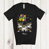 MacnyStore - Personalized Custom Name Three Mardi Gras Unicorns; Lovely Mardi Gras Mask Unicorns Parades T-Shirt