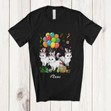 MacnyStore - Personalized Custom Name Three Bunny Cats; Adorable Easter Day Cats Hunting Eggs Lover T-Shirt