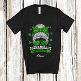 MacnyStore - Personalized Custom Name Shenanigans Coordinator; Adorable St. Patrick's Day Messy Bun Hair T-Shirt