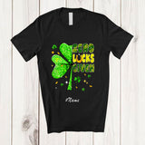 MacnyStore - Personalized Custom Name Zero Lucks Given; Humorous St. Patrick's Day Lucky Irish Shamrock Plaid T-Shirt