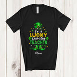 MacnyStore - Personalized Custom Name Lucky Chemistry Teacher; Humorous St. Patrick's Day Irish Shamrock T-Shirt
