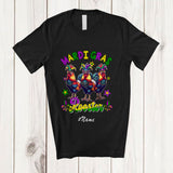MacnyStore - Personalized Custom Name Mardi Gras Rooster; Humorous Three Mardi Gras Chicken Beads; Farmer T-Shirt