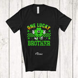 MacnyStore - Personalized Custom Name One Lucky Brother; Amusing St. Patrick's Day Shamrock Irish Family T-Shirt